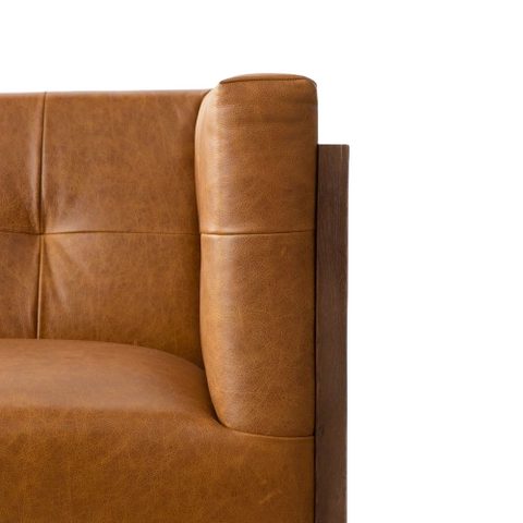 Amber Stitch Sofa | Tufted Leather Sofa with Black Metal Legs & Oak Accents