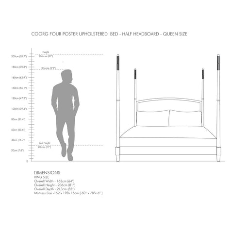Luma Post Bed | Natural Oak Four Poster Wooden Bed | Linen Upholstered Headboard | King & Queen | Oakvello