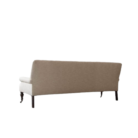 Ivory Caster Sofa | Fabric Sofa with Hand-Tufted Quilted Back, Brass Caster Wheels & Solid Wood Frame