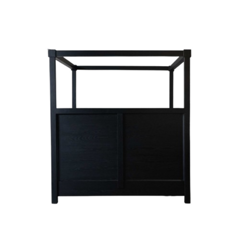 Veil Canopy Bed | Matte Black Four Poster Wooden Bed | Sheer Drape | King & Queen Size | Oakvello