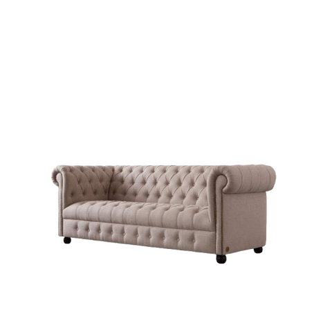 Cashmere Tuft Sofa | Handcrafted Fabric Chesterfield Sofa with Diamond Tufting & Rolled Arms