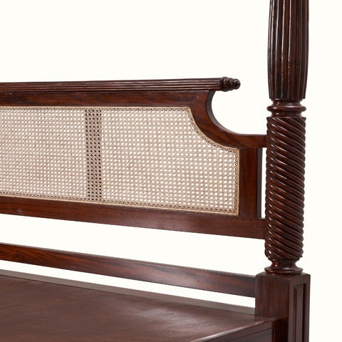Colonial Cane Sheesham Wood Bed | Four Poster Canopy Bed with Cane Headboard | King & Queen Size | Oakvello