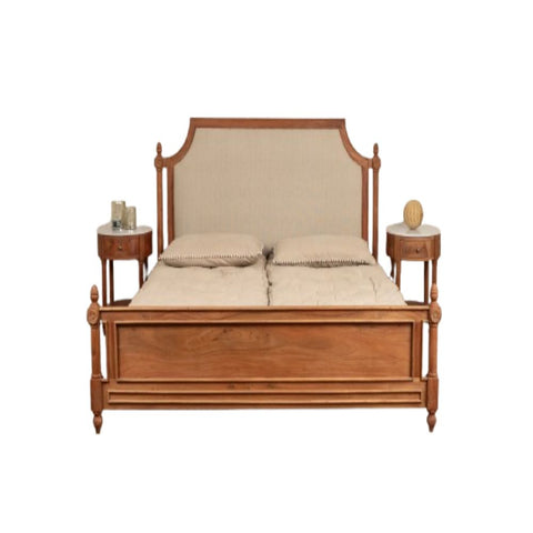 Heritage Arch Wooden Bed | Hand-Carved Solid Wood | Upholstered Headboard | King & Queen Size