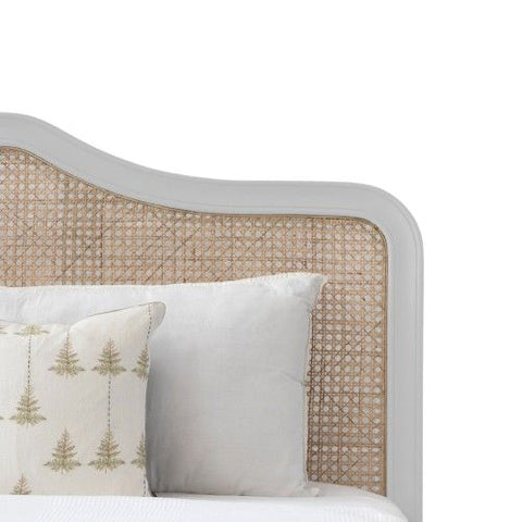 Cabriole Cane Bed | White French Provincial Wooden Bed | Cane Headboard & Footboard | King & Queen | Oakvello
