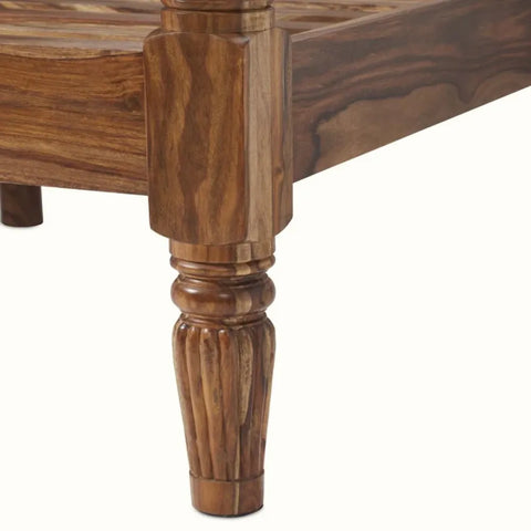 Spiral Post Sheesham Wood Bed | Hand-Carved Four Poster Canopy Bed | King & Queen Size