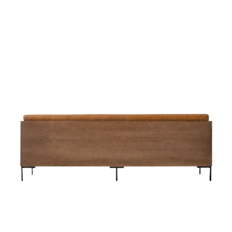 Amber Stitch Sofa | Tufted Leather Sofa with Black Metal Legs & Oak Accents