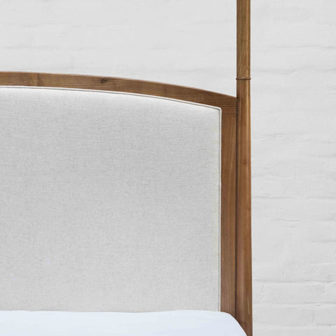 Luma Post Bed | Natural Oak Four Poster Wooden Bed | Linen Upholstered Headboard | King & Queen | Oakvello