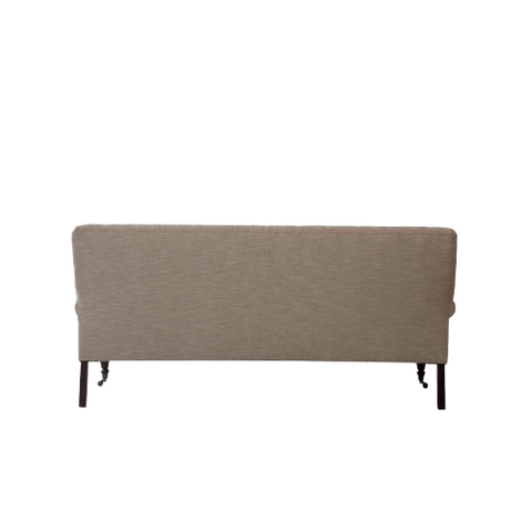Ivory Caster Sofa | Fabric Sofa with Hand-Tufted Quilted Back, Brass Caster Wheels & Solid Wood Frame