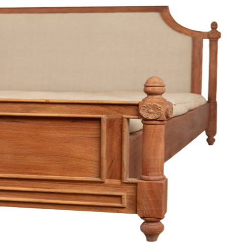 Heritage Arch Wooden Bed | Hand-Carved Solid Wood | Upholstered Headboard | King & Queen Size