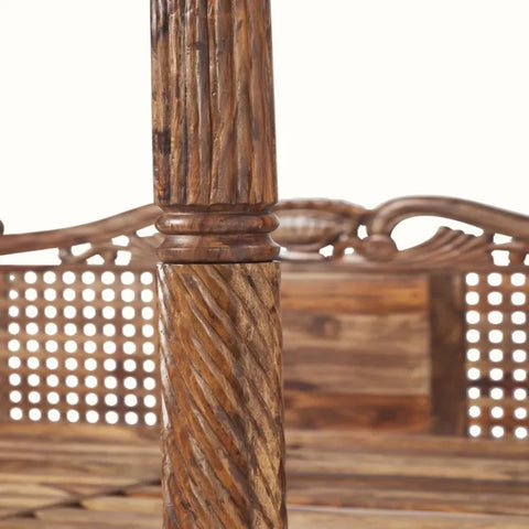 Spiral Post Sheesham Wood Bed | Hand-Carved Four Poster Canopy Bed | King & Queen Size