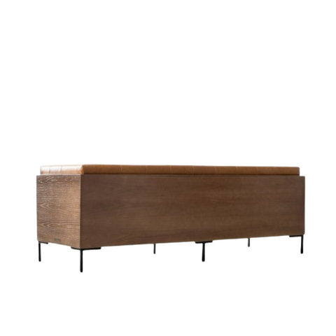 Amber Stitch Sofa | Tufted Leather Sofa with Black Metal Legs & Oak Accents