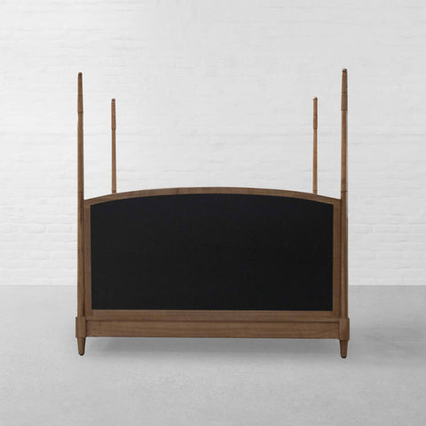 Luma Post Bed | Natural Oak Four Poster Wooden Bed | Linen Upholstered Headboard | King & Queen | Oakvello