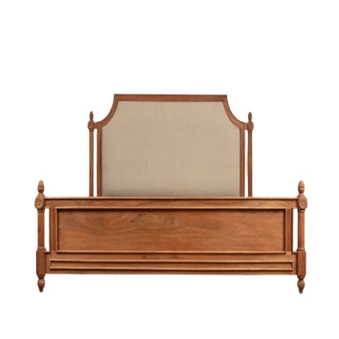 Heritage Arch Wooden Bed | Hand-Carved Solid Wood | Upholstered Headboard | King & Queen Size