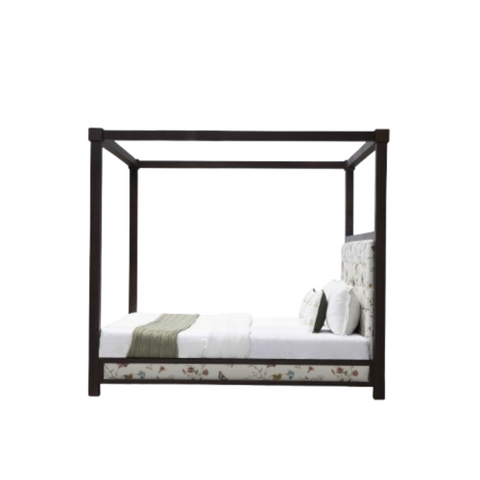 Botanica Canopy Bed | Floral Upholstered Four Poster Wooden Bed | King & Queen Size | Oakvello