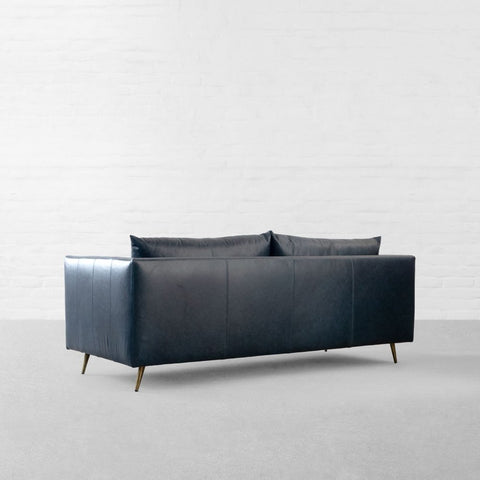 Navy Dusk Sofa | Premium Navy Leather Sofa with Brass Legs & Curved Arms