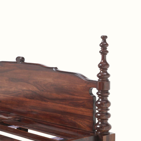 Colonna Wooden Bed | Sheesham Wood | Hand-Turned Spindle Posts & Carved Headboard | King & Queen Size | Oakvello