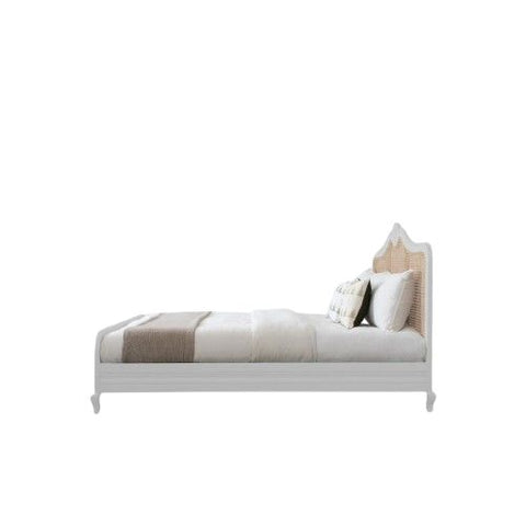 Cabriole Cane Bed | White French Provincial Wooden Bed | Cane Headboard & Footboard | King & Queen | Oakvello