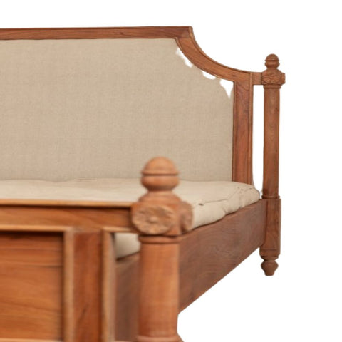 Heritage Arch Wooden Bed | Hand-Carved Solid Wood | Upholstered Headboard | King & Queen Size