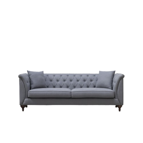 Dusk Grey Sofa | Grey Fabric Sofa | Handcrafted Chesterfield with Button Tufting & Flared Arms