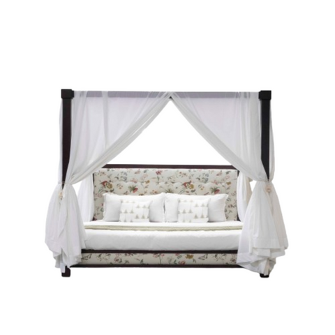 Botanica Canopy Bed | Floral Upholstered Four Poster Wooden Bed | King & Queen Size | Oakvello