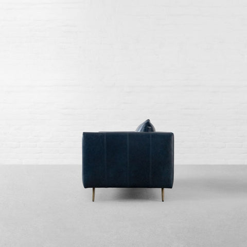 Navy Dusk Sofa | Premium Navy Leather Sofa with Brass Legs & Curved Arms