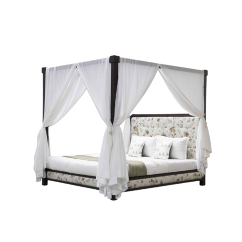 Botanica Canopy Bed | Floral Upholstered Four Poster Wooden Bed | King & Queen Size | Oakvello