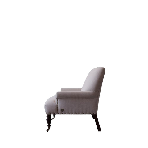 Carlton Nail Fabric Sofa | Grey Deep Seat | Brass Nailhead Trim, Scroll Arms & Ornate Turned Legs