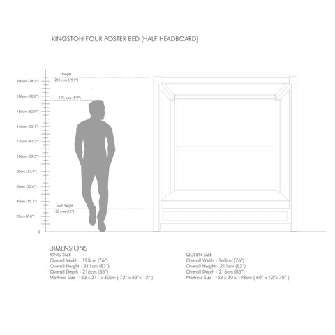 Veil Canopy Bed | Matte Black Four Poster Wooden Bed | Sheer Drape | King & Queen Size | Oakvello