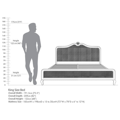 Cabriole Cane Bed | White French Provincial Wooden Bed | Cane Headboard & Footboard | King & Queen | Oakvello