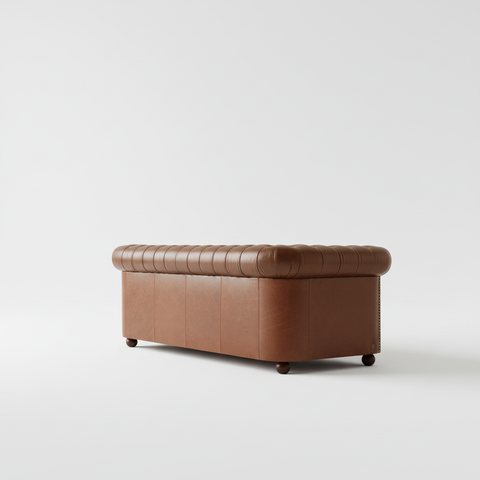 The Maharaja Chesterfield leather sofa back three-quarter view white background