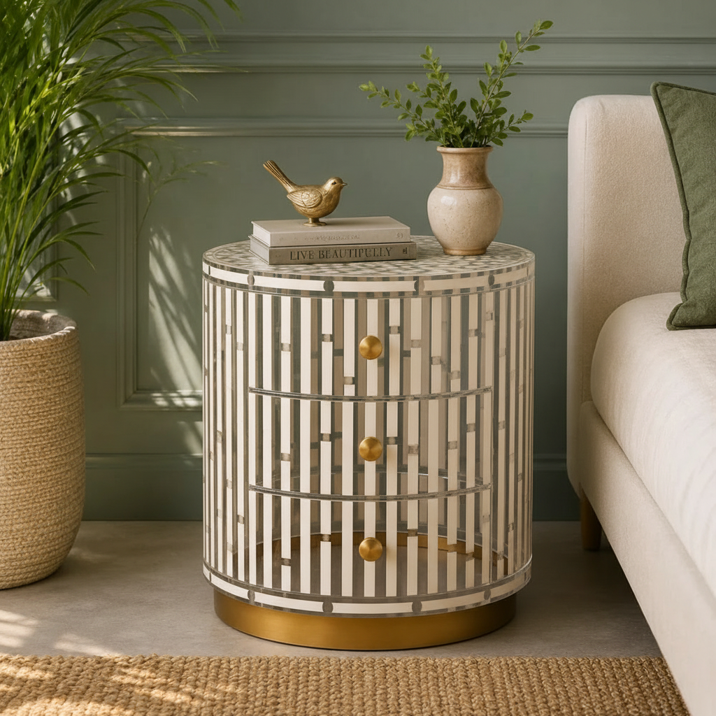 Emerald Lattice Bedside Chest in Clear frame color