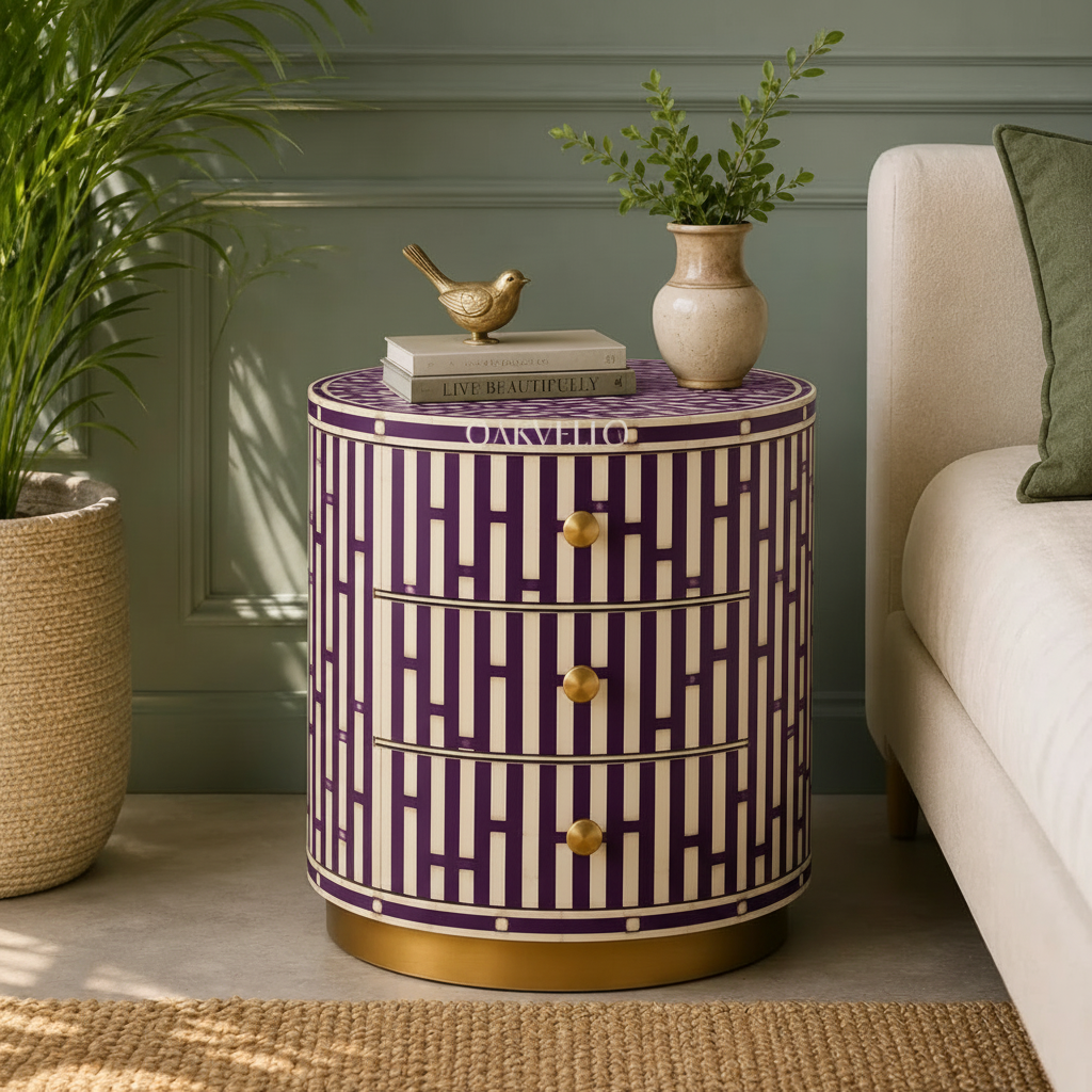 Emerald Lattice Bedside Chest in Purple frame color