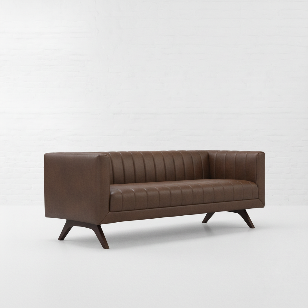 The Obsidian dark brown leather sofa back three-quarter view