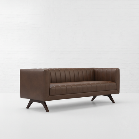 The Obsidian dark brown leather sofa back three-quarter view