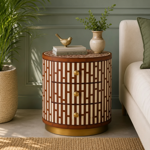 Emerald Lattice Bedside Chest in Brown frame color