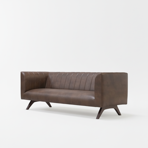 The Obsidian dark brown leather sofa front three-quarter view