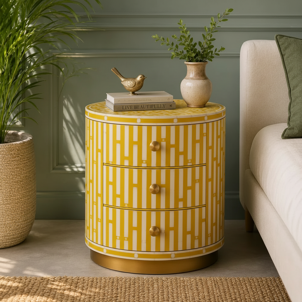 Emerald Lattice Bedside Chest in Yellow frame color