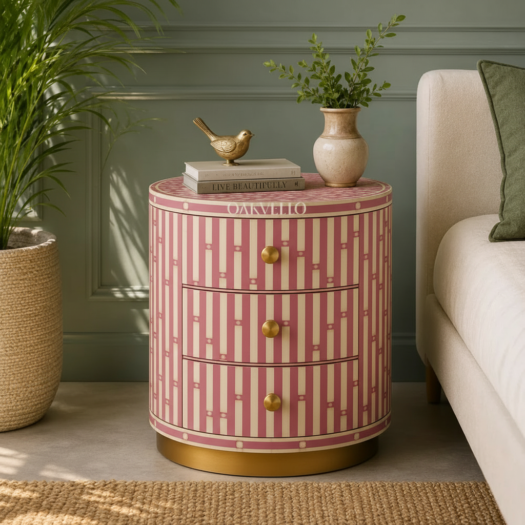 Emerald Lattice Bedside Chest in Pink frame color