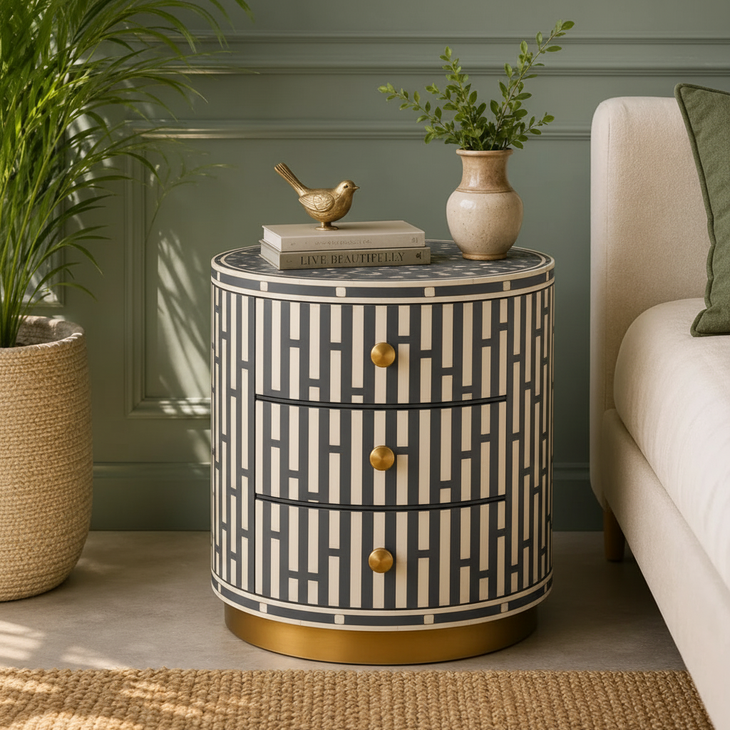Emerald Lattice Bedside Chest in Slate grey frame color