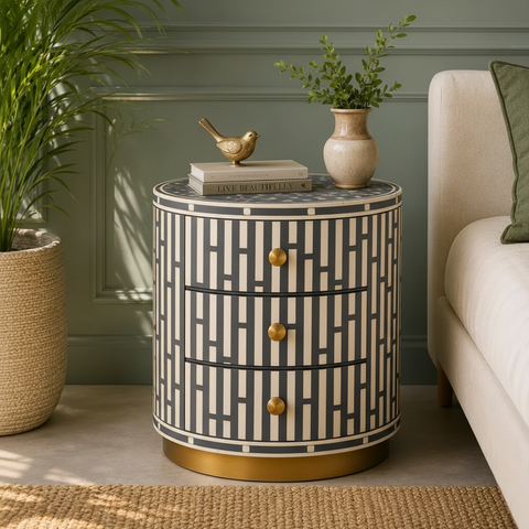 Emerald Lattice Bedside Chest in Slate grey frame color