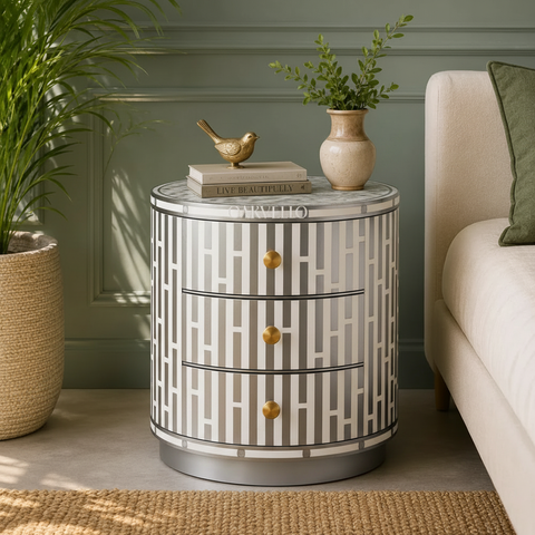 Emerald Lattice Bedside Chest in Silver frame color