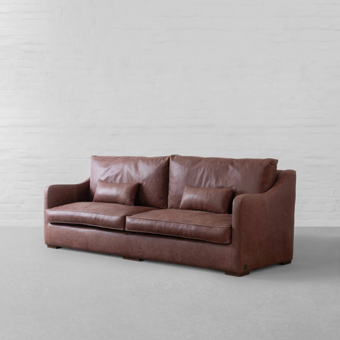 Casa Cognac 4-Seater Leather Sofa | Premium Dark Brown Couch with Lumbar Cushions