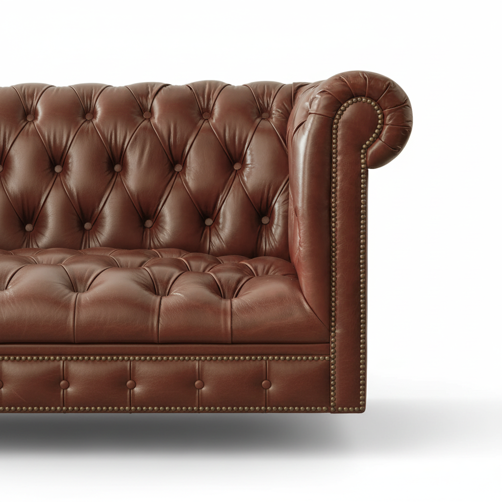The Maharaja Chesterfield sofa rolled arm nailhead trim detail close-up