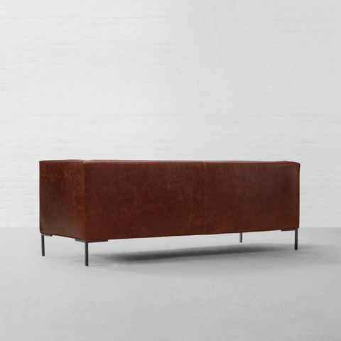 Crestline Cognac Leather 3-Seater Sofa | Black Metal Legs – Oakvello