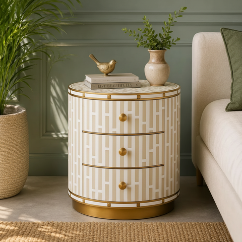Emerald Lattice Bedside Chest in White frame color