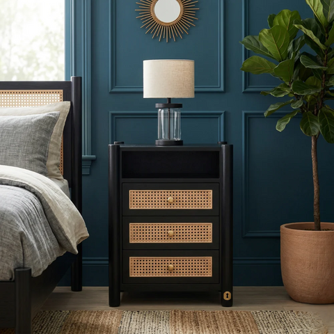 Elara Teak Wood Bedside Table | Luxury Bedroom Nightstand – Oakvello