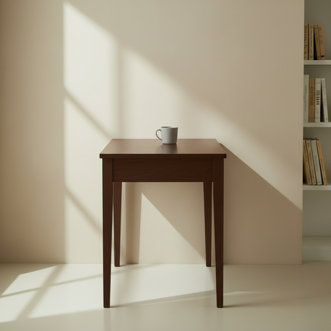 Minimalist Dark Walnut Study Table | Solid Wood Writing Desk with Drawer – Oakvello