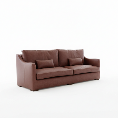 Casa Cognac 4-Seater Leather Sofa | Premium Dark Brown Couch with Lumbar Cushions