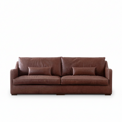 Casa Cognac 4-Seater Leather Sofa | Premium Dark Brown Couch with Lumbar Cushions