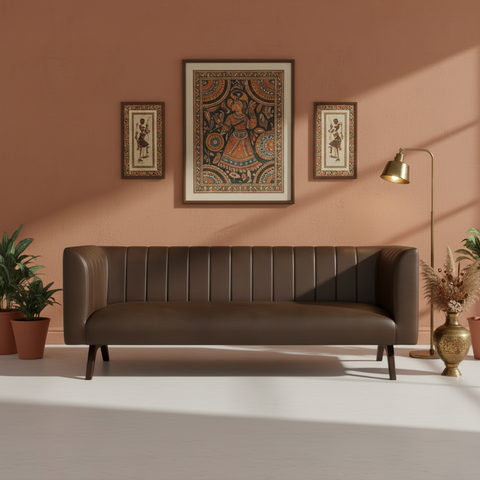 The Obsidian 3-Seater Dark Brown Leather Sofa | Channel Tufted